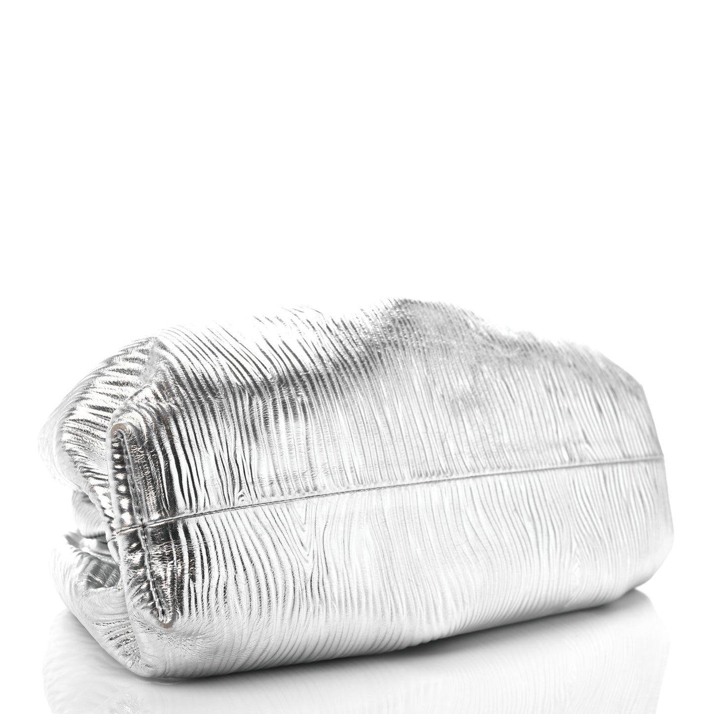 Metallic Bark Calfskin Embossed The Pouch Oversized Clutch Silver