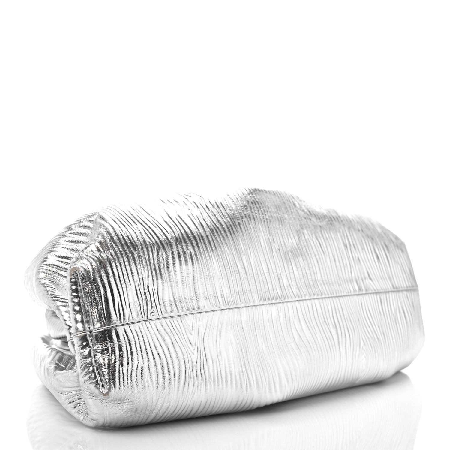 Bottega Veneta Metallic Bark Calfskin Embossed The Pouch Oversized Clutch Silver 3 of 10