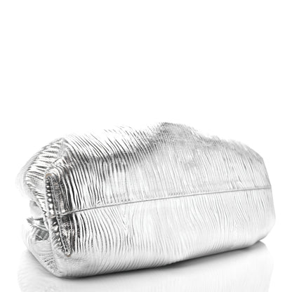Bottega Veneta Metallic Bark Calfskin Embossed The Pouch Oversized Clutch Silver 3 of 10