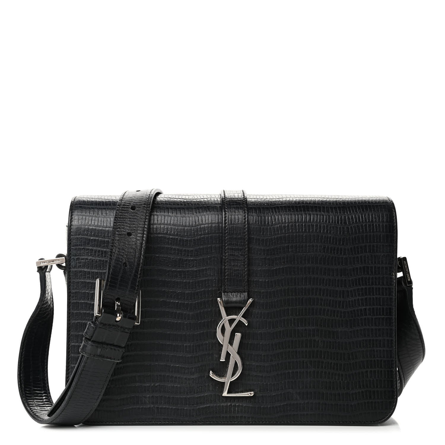Saint Laurent Lizard Calfskin Embossed Classic Medium Monogram Universite Bag Black 1 of 4