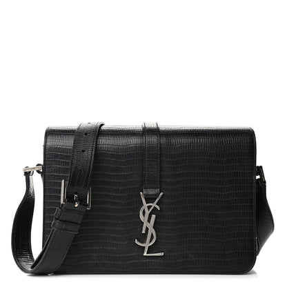 Saint Laurent Lizard Calfskin Embossed Classic Medium Monogram Universite Bag Black 1 of 4