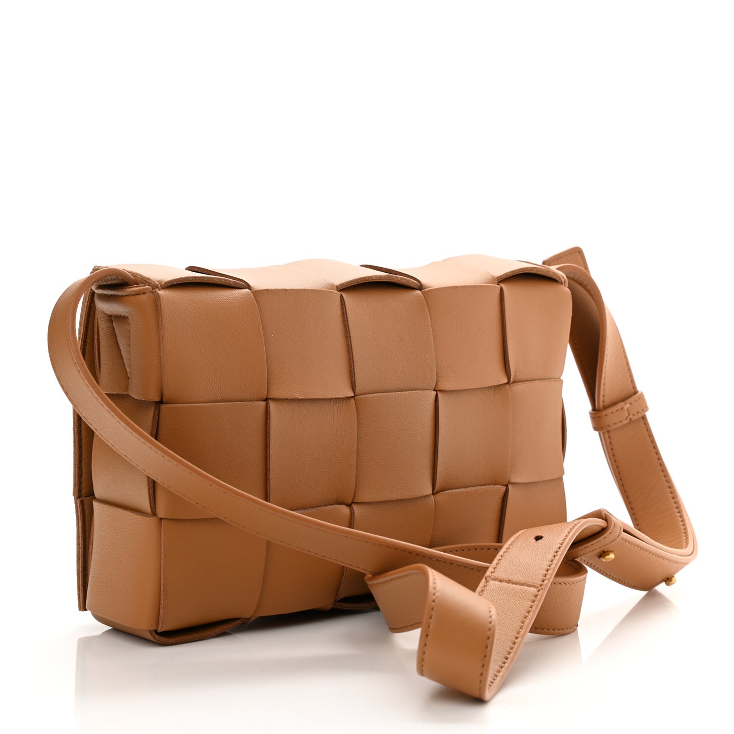Lambskin Maxi Intrecciato Cassette Crossbody Bag Caramel