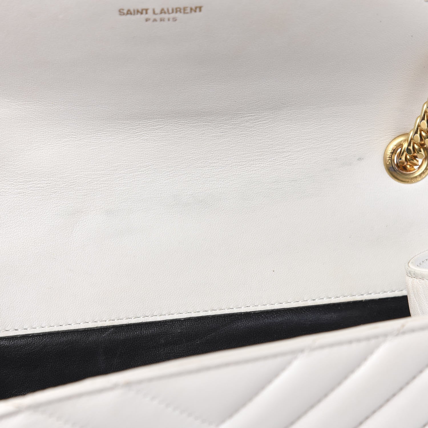 Saint Laurent Lambskin Matelasse Chevron Small Monogram Satchel Off White 21 of 21
