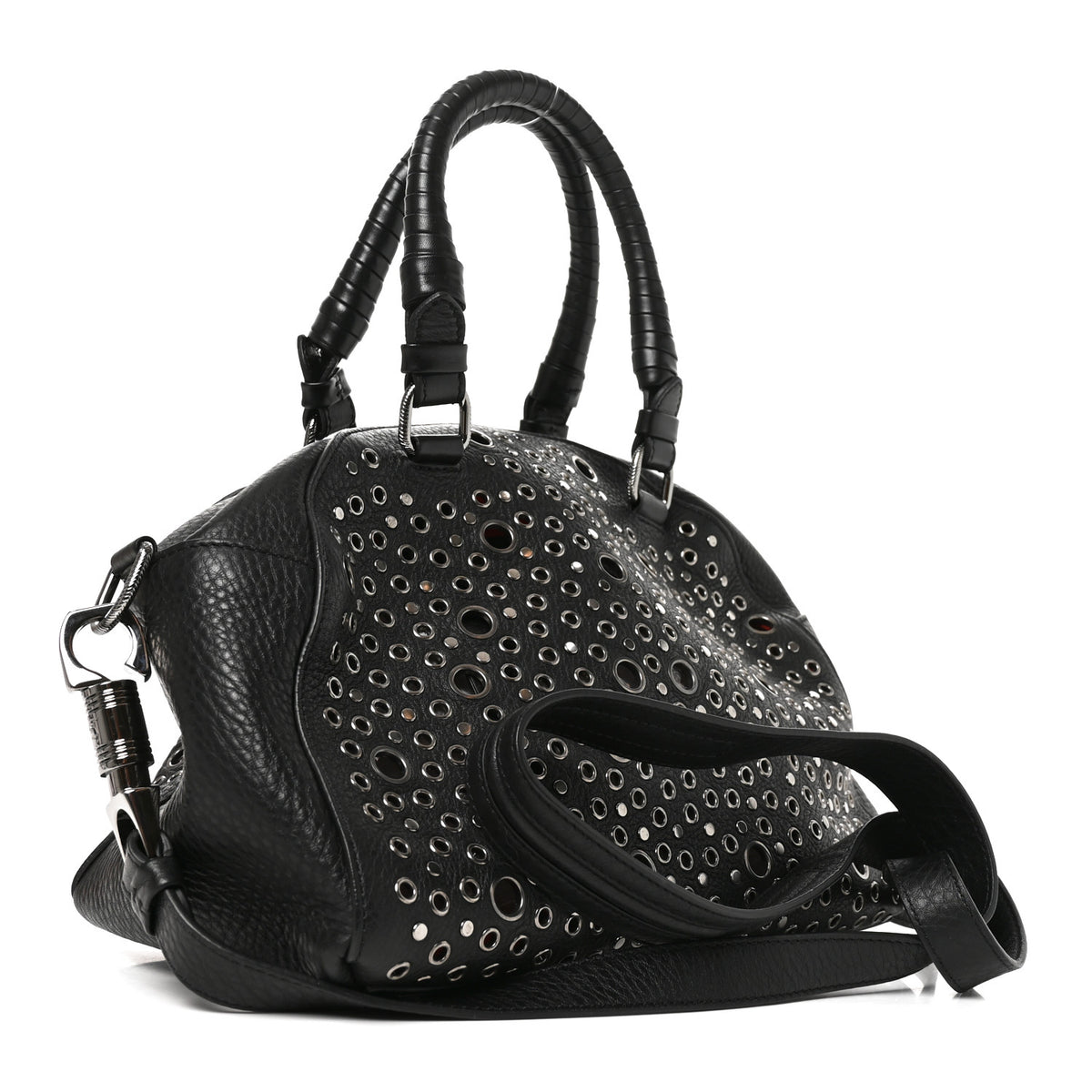 Calfskin Eyelet Small Panettone Bowling Bag Black
