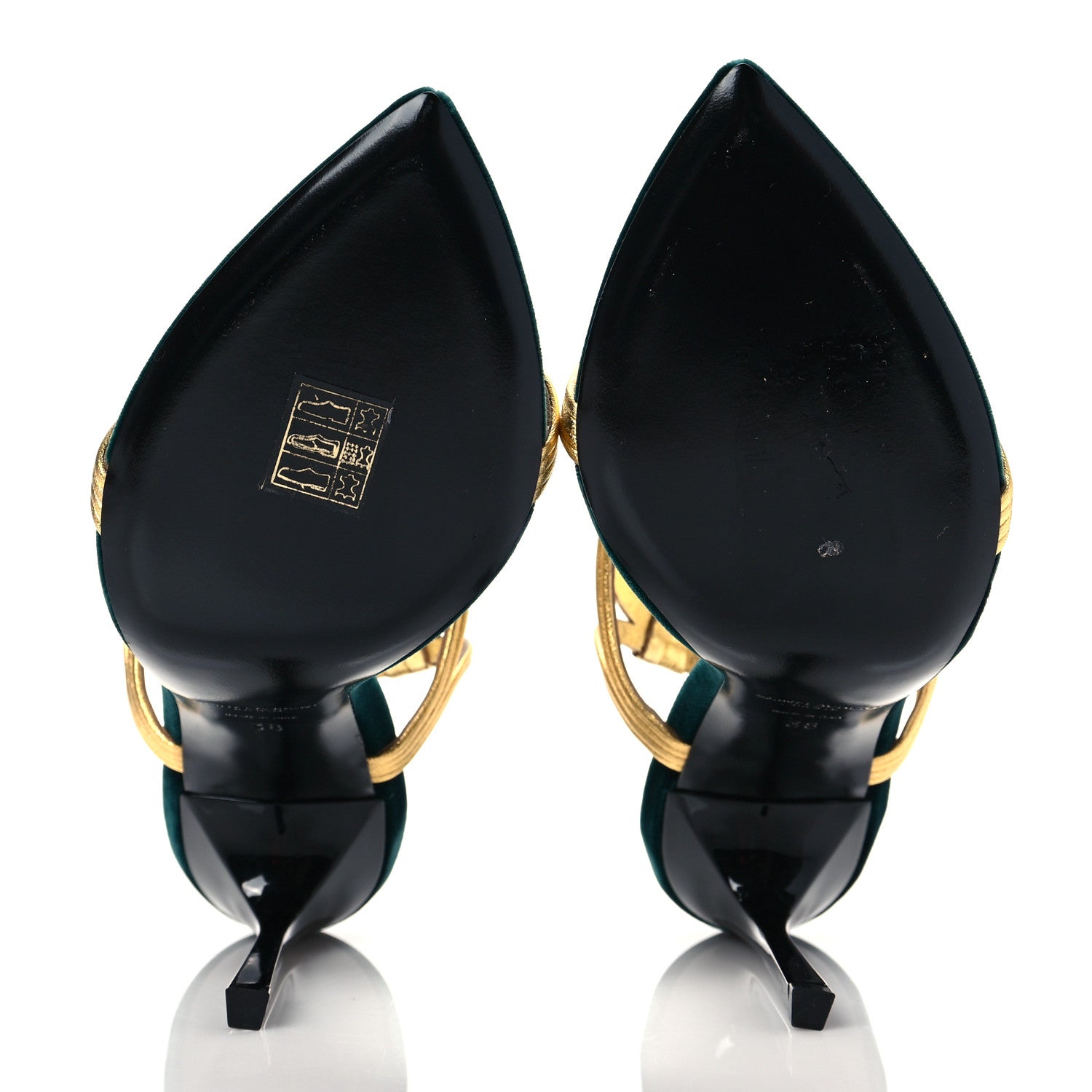 Saint Laurent Metallic Velvet Talitha Ankle Strap Sandals 39 Green Gold 5 of 9
