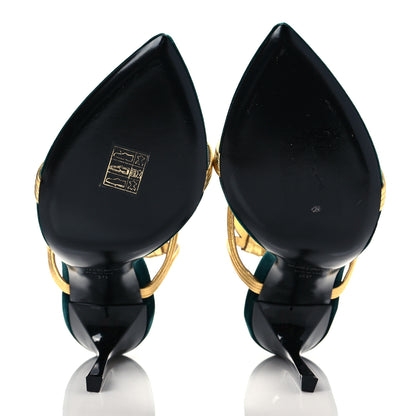 Saint Laurent Metallic Velvet Talitha Ankle Strap Sandals 39 Green Gold 5 of 9