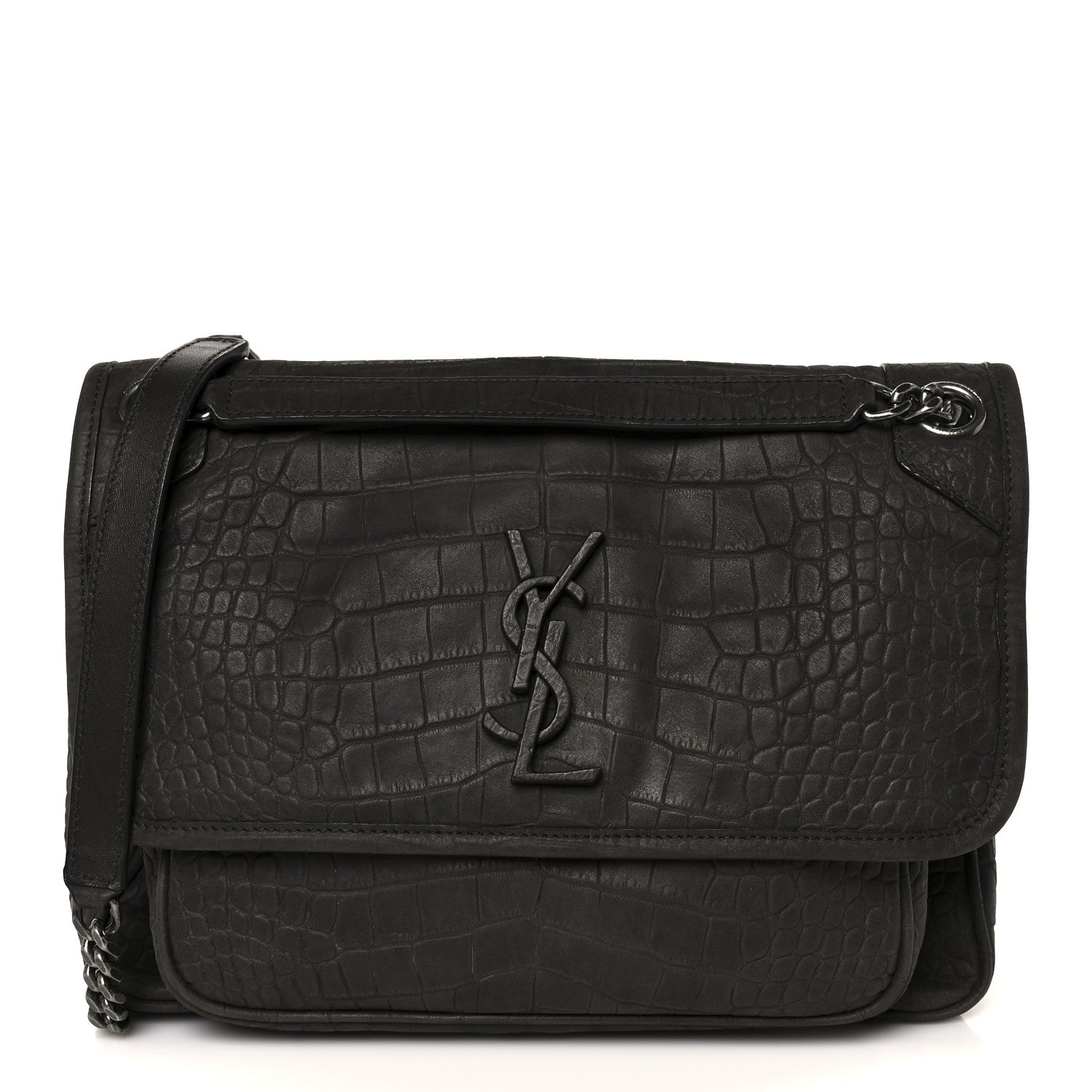 Saint Laurent Nubuck Crocodile Embossed Monogram Medium Niki Chain Satchel Wood 1 of 11