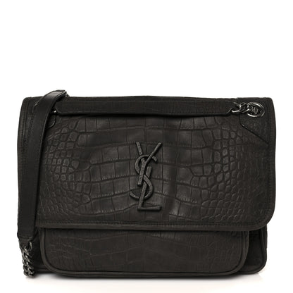Saint Laurent Nubuck Crocodile Embossed Monogram Medium Niki Chain Satchel Wood 1 of 11