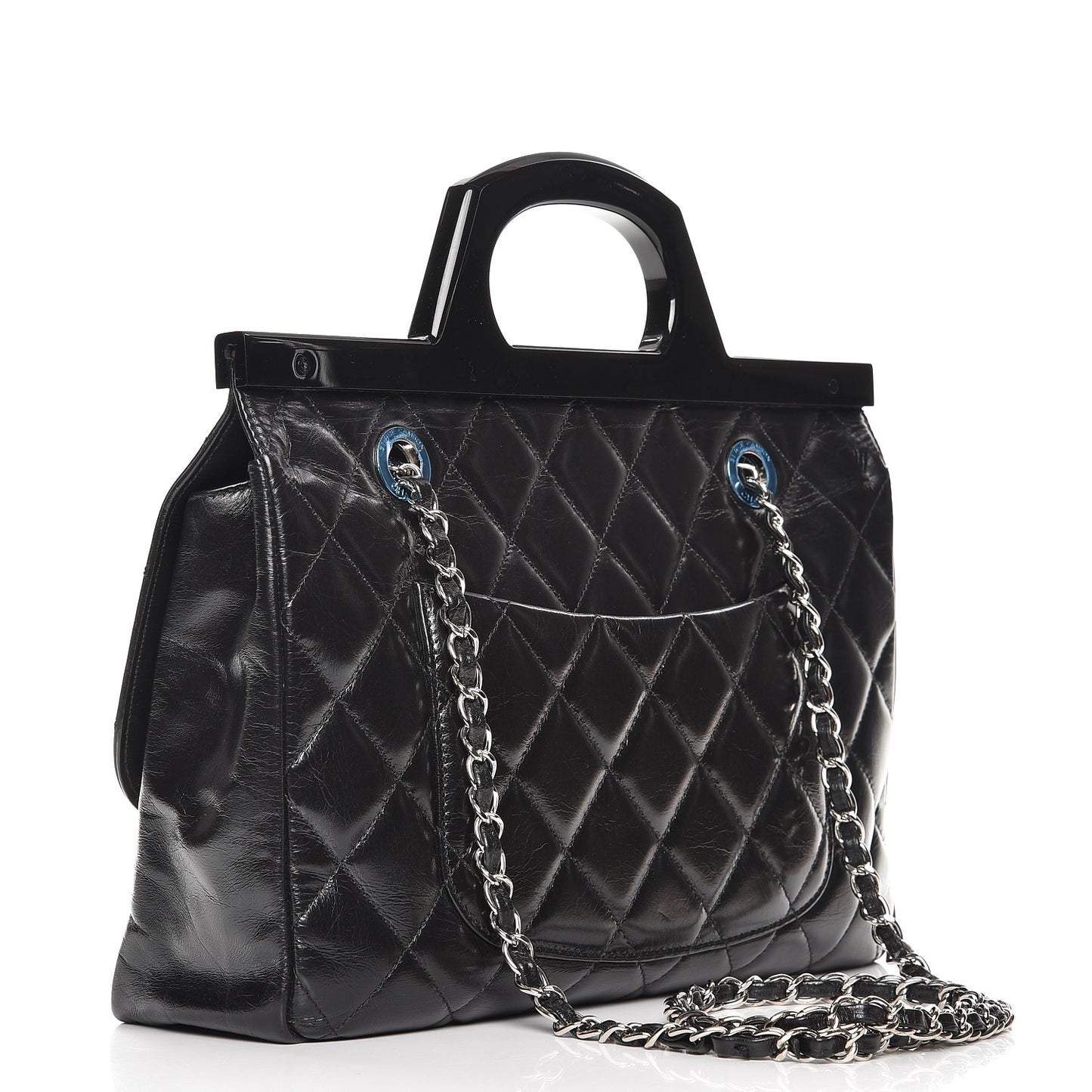 Glazed Calfskin Quilted Small CC Delivery Tote Black