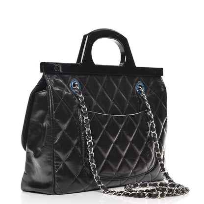 Chanel Glazed Calfskin Quilted Small CC Delivery Tote Black 3 of 12