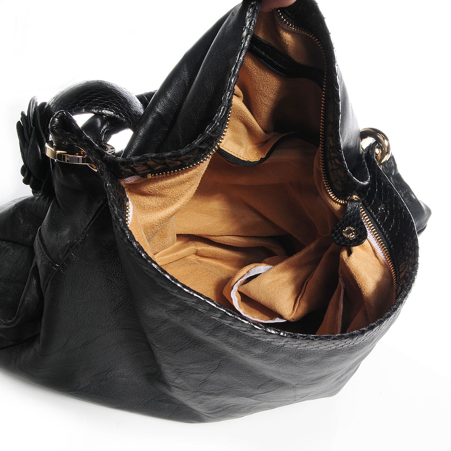Snakeskin Biker Leather Small Sky Flower Hobo Black