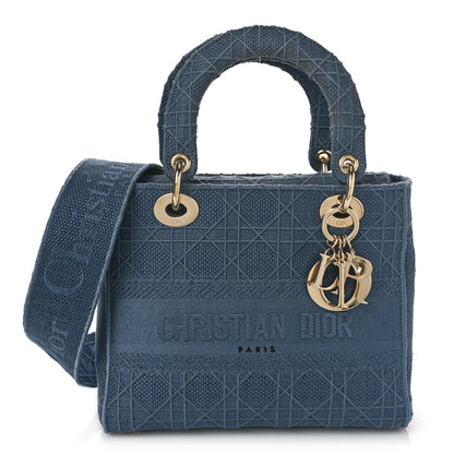 Christian Dior Canvas Embroidered Cannage Medium Lady D-Lite Denim Blue 1 of 8