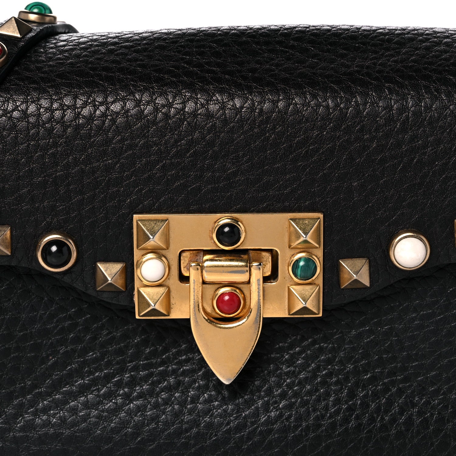 Valentino Garavani Pebbled Calfskin Rockstud Rolling Flip Lock Crossbody Bag Black 8 of 14