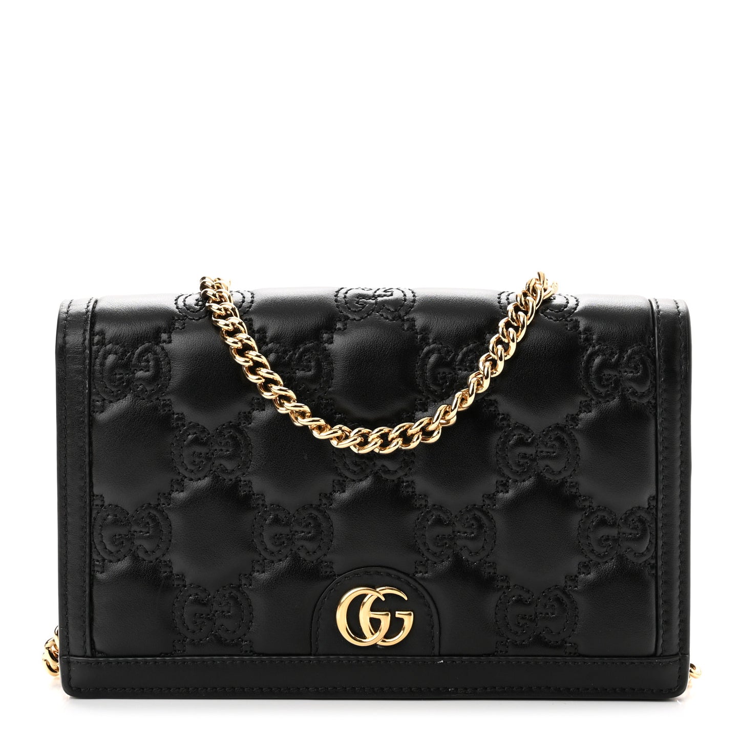 Calfskin GG Matelasse Chain Wallet Black