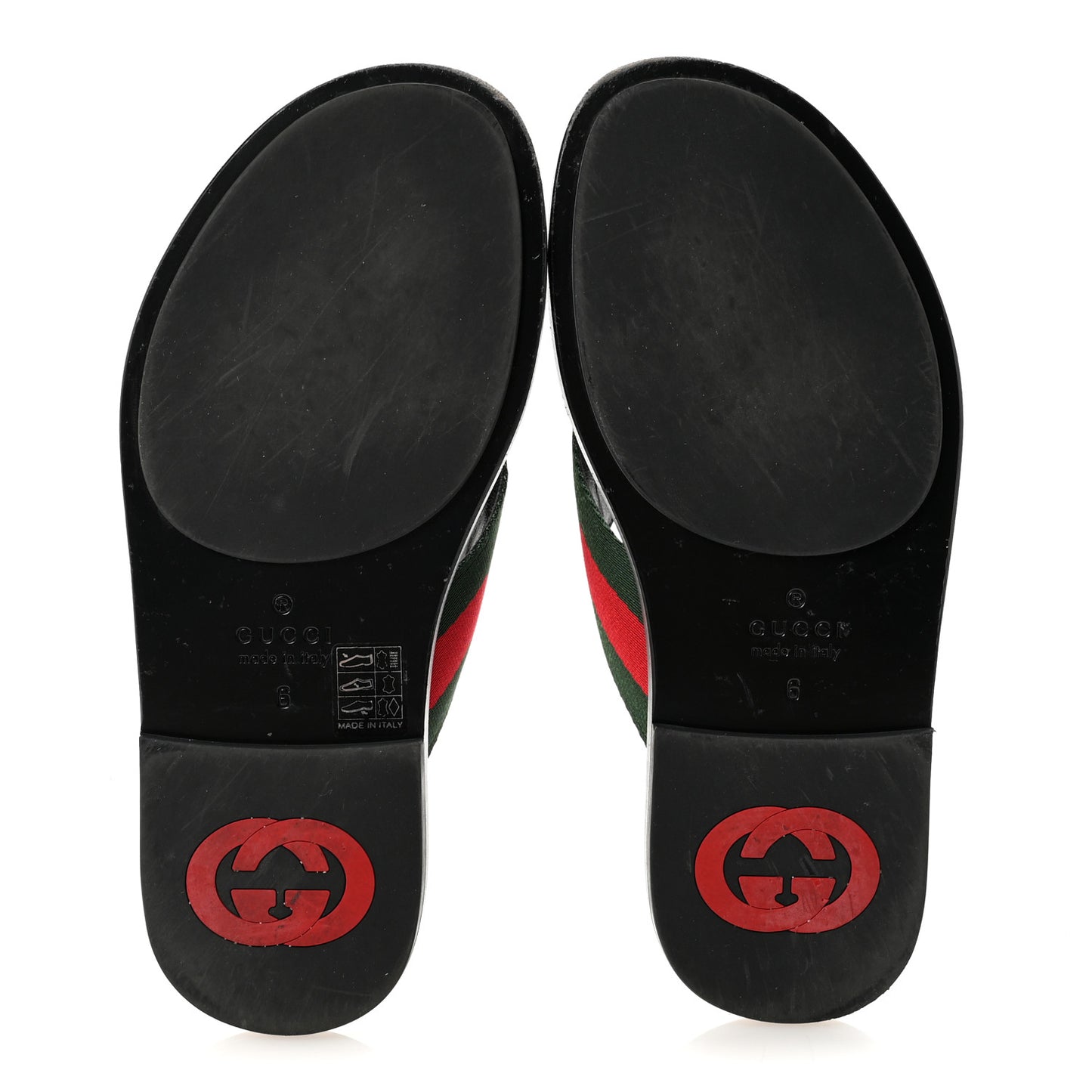 Nylon Calfskin Web Mens GG Thong Sandals 6 Green Red Black