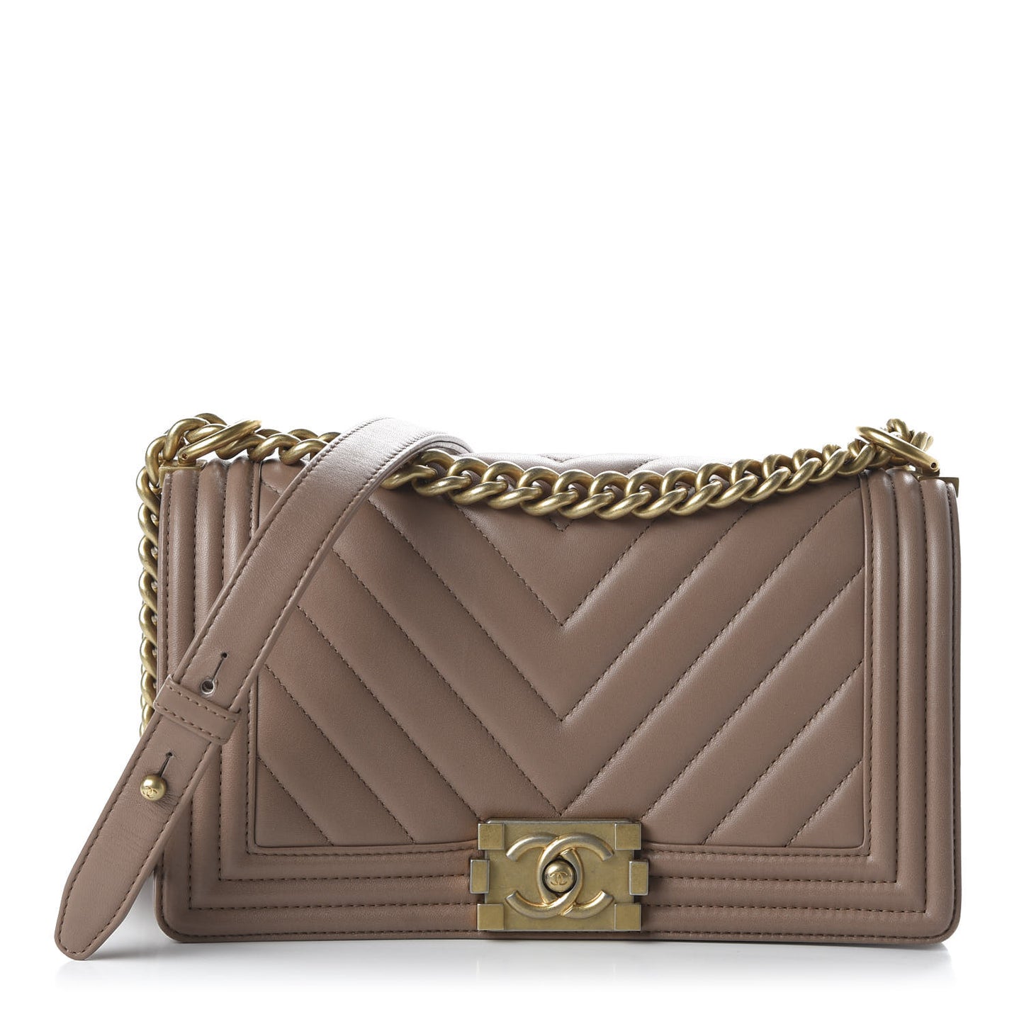 Calfskin Chevron Quilted Medium Boy Flap Beige