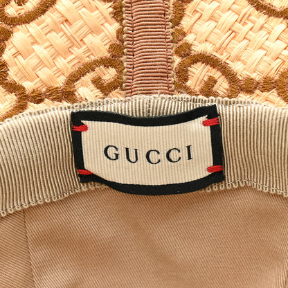Gucci Raffia Elaphe GG Monogram Embroidered Wide Brim Hat Ivory Dark Brown 8 of 9
