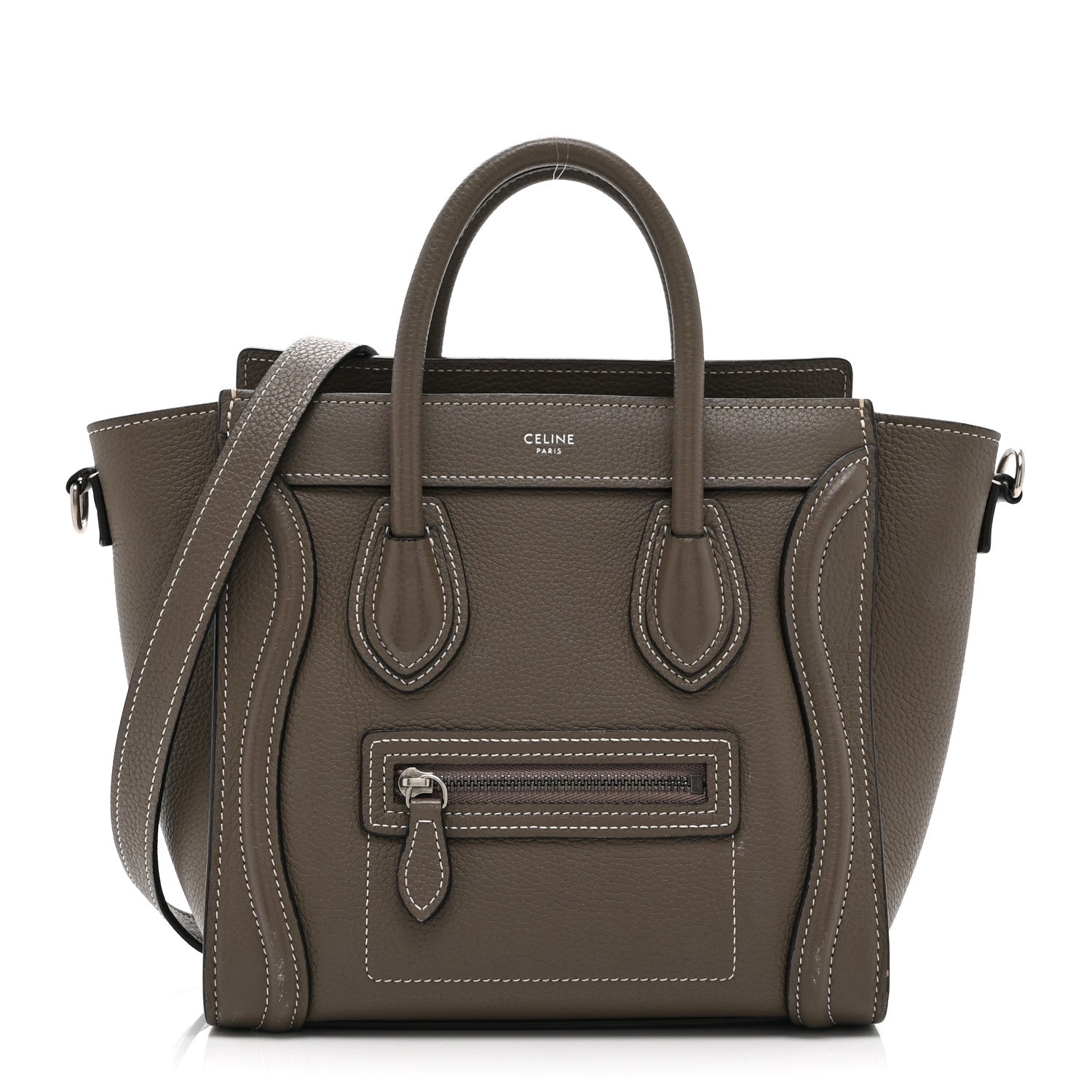 Celine Drummed Calfskin Nano Luggage Souris Souris 1 of 11