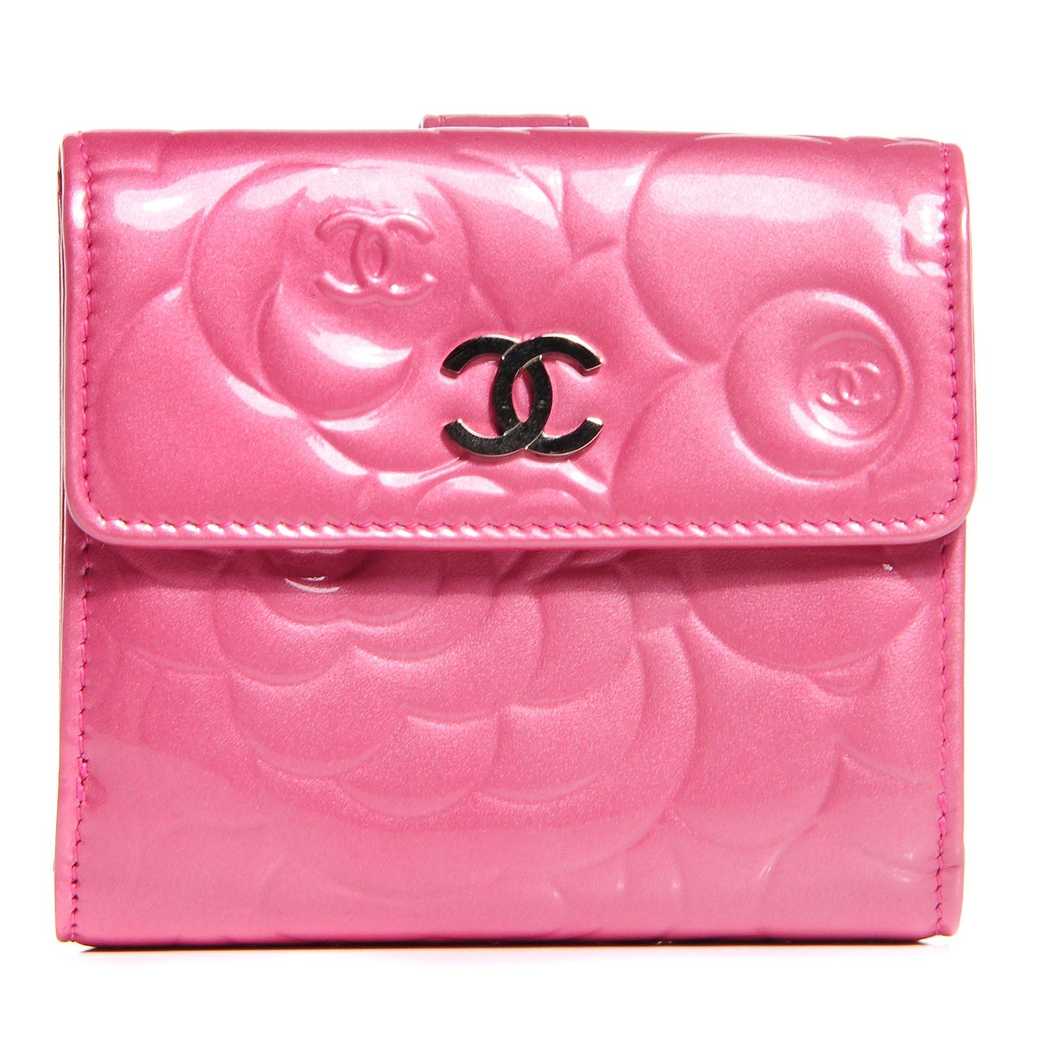 Chanel Patent Camellia Embossed French Wallet Pink 1 of 8
