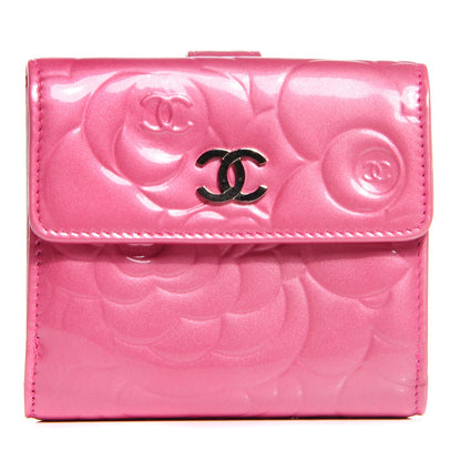 Chanel Patent Camellia Embossed French Wallet Pink 1 of 8