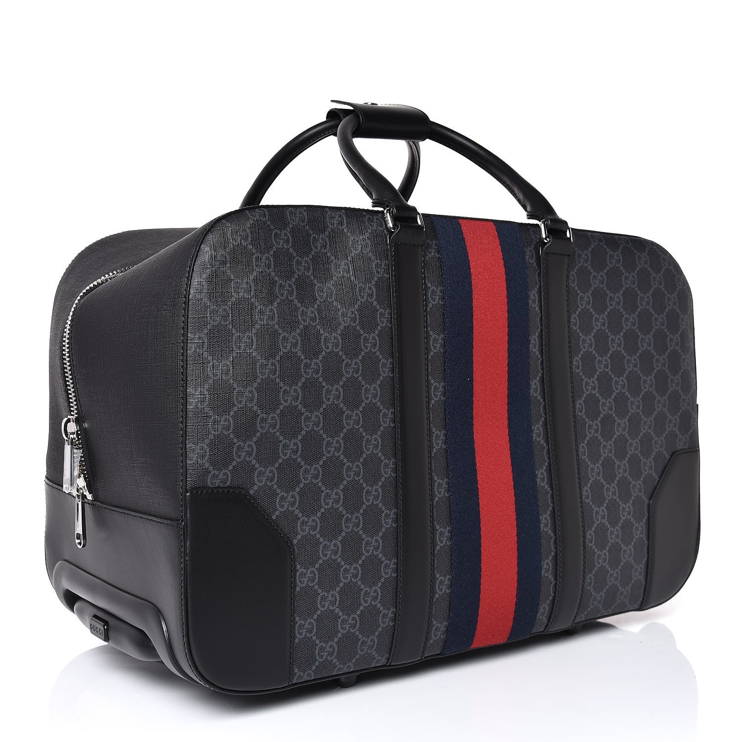 Gucci Soft GG Supreme Monogram Web Carry On Duffle With Wheels Black Grey 3 of 9