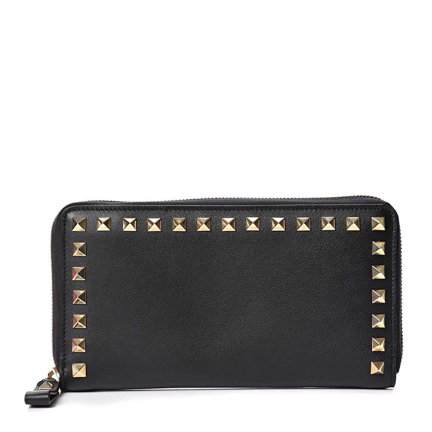 Calfskin Rockstud Zip Around Wallet Black