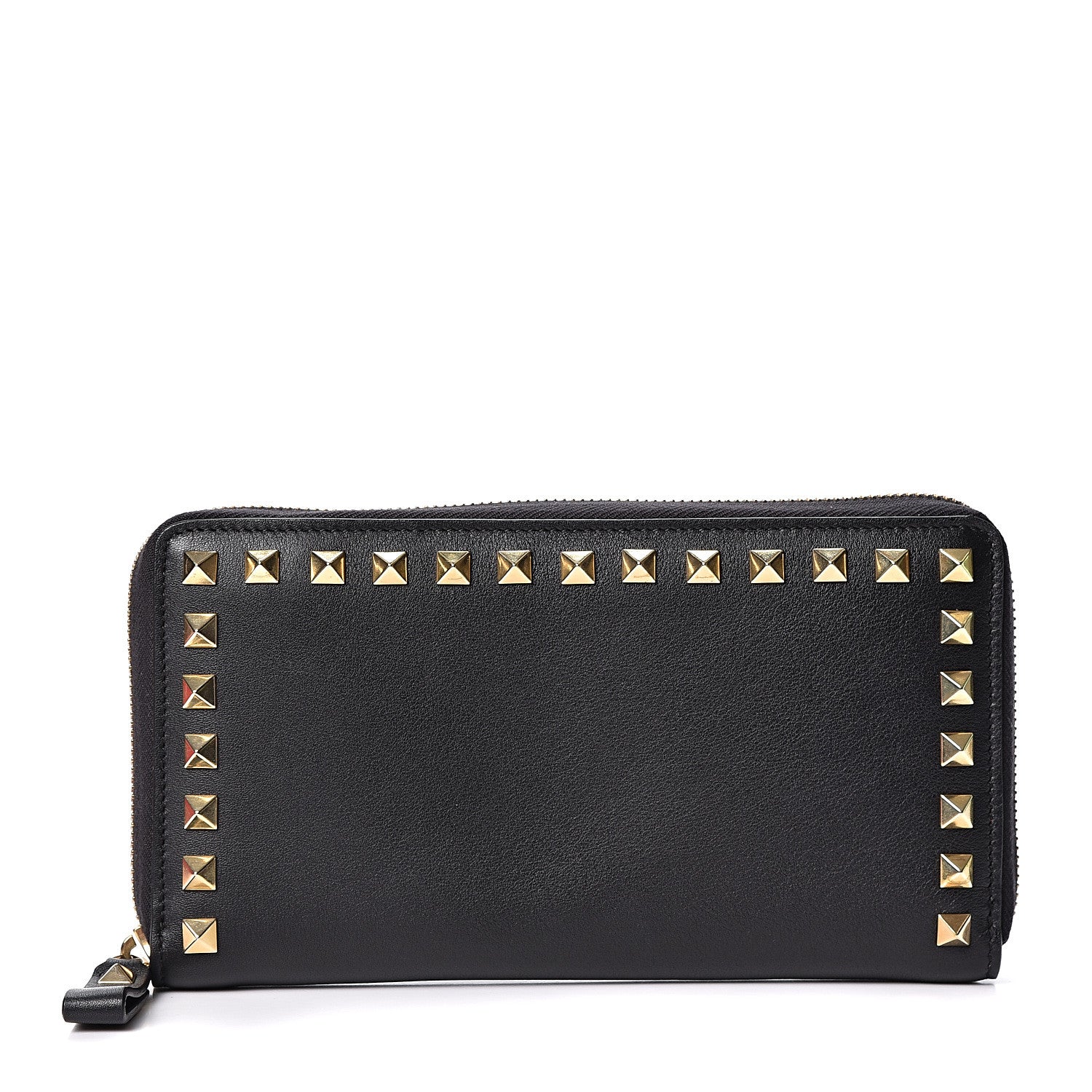 Valentino Garavani Calfskin Rockstud Zip Around Wallet Black 1 of 10