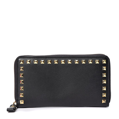 Valentino Garavani Calfskin Rockstud Zip Around Wallet Black 1 of 10