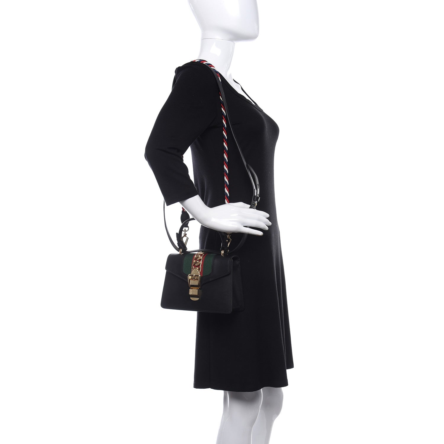 Gucci Calfskin Mini Sylvie Top Handle Bag Black 2 of 9