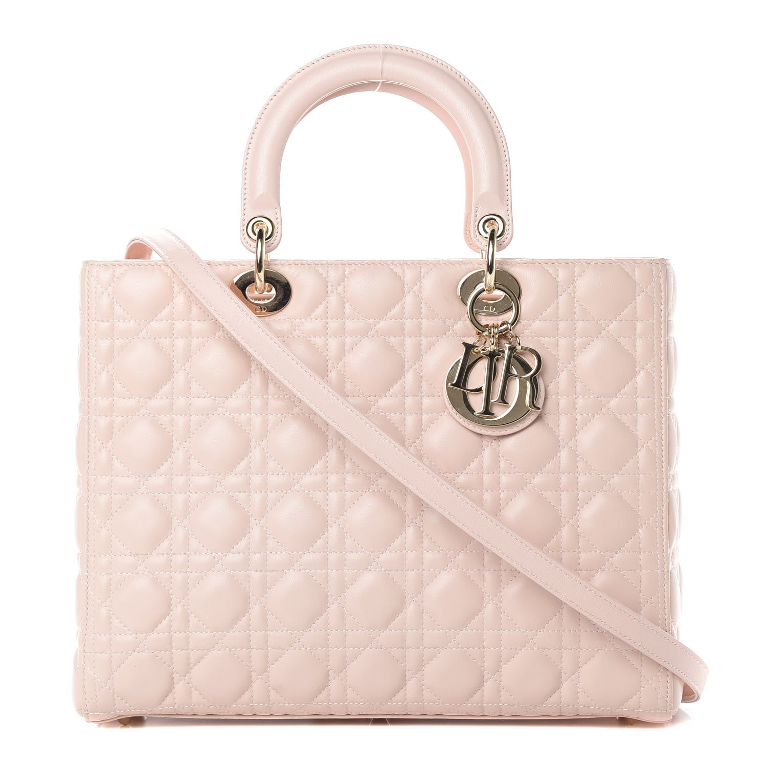 Christian Dior Lambskin Cannage Large Lady Dior Rose Poudre 1 of 14