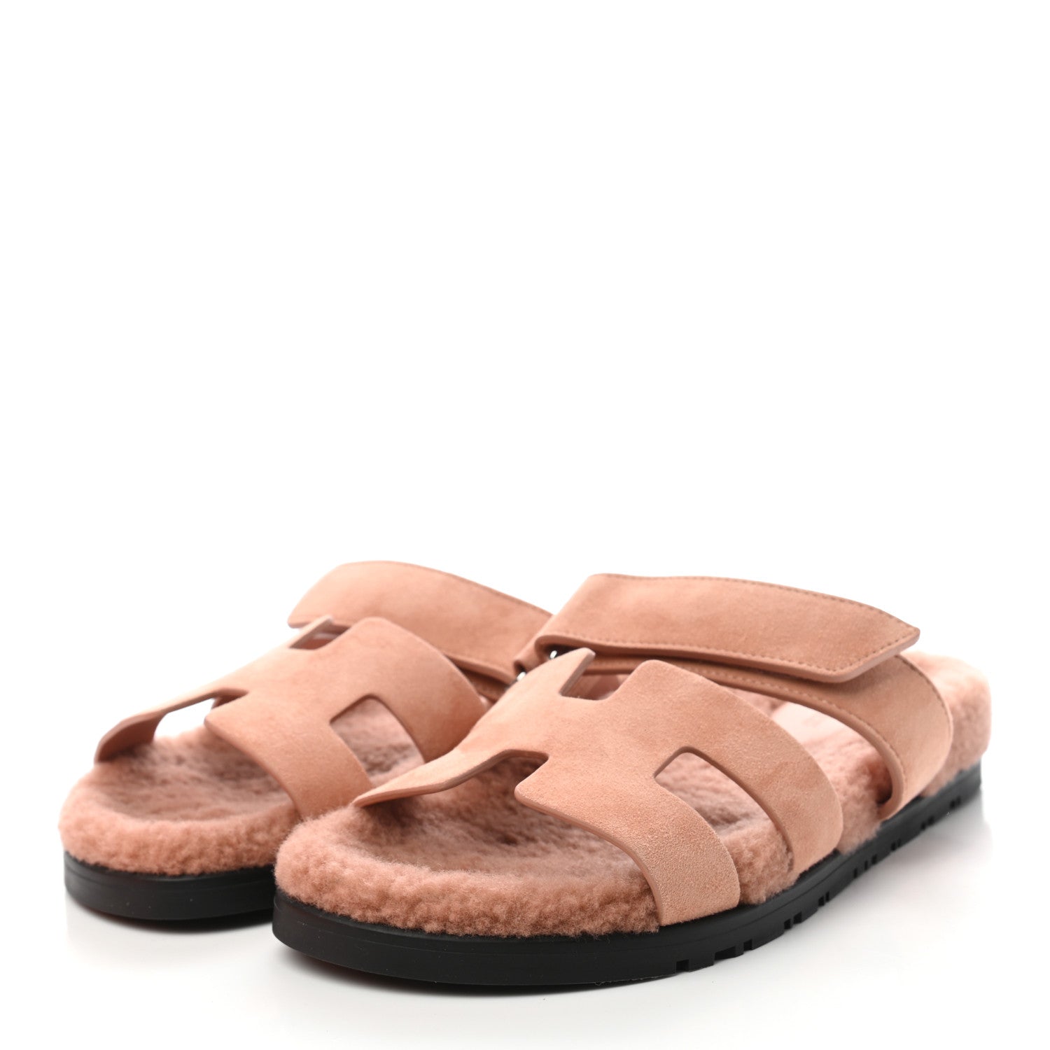 Hermes Suede Goatskin Woolskin Womens Chypre Sandals 38.5 Rose Aube 3 of 8