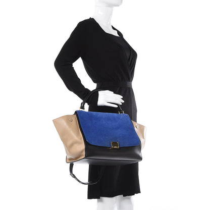 Celine Smooth Calfskin Suede Medium Tri-Color Trapeze Royal Blue 3 of 16