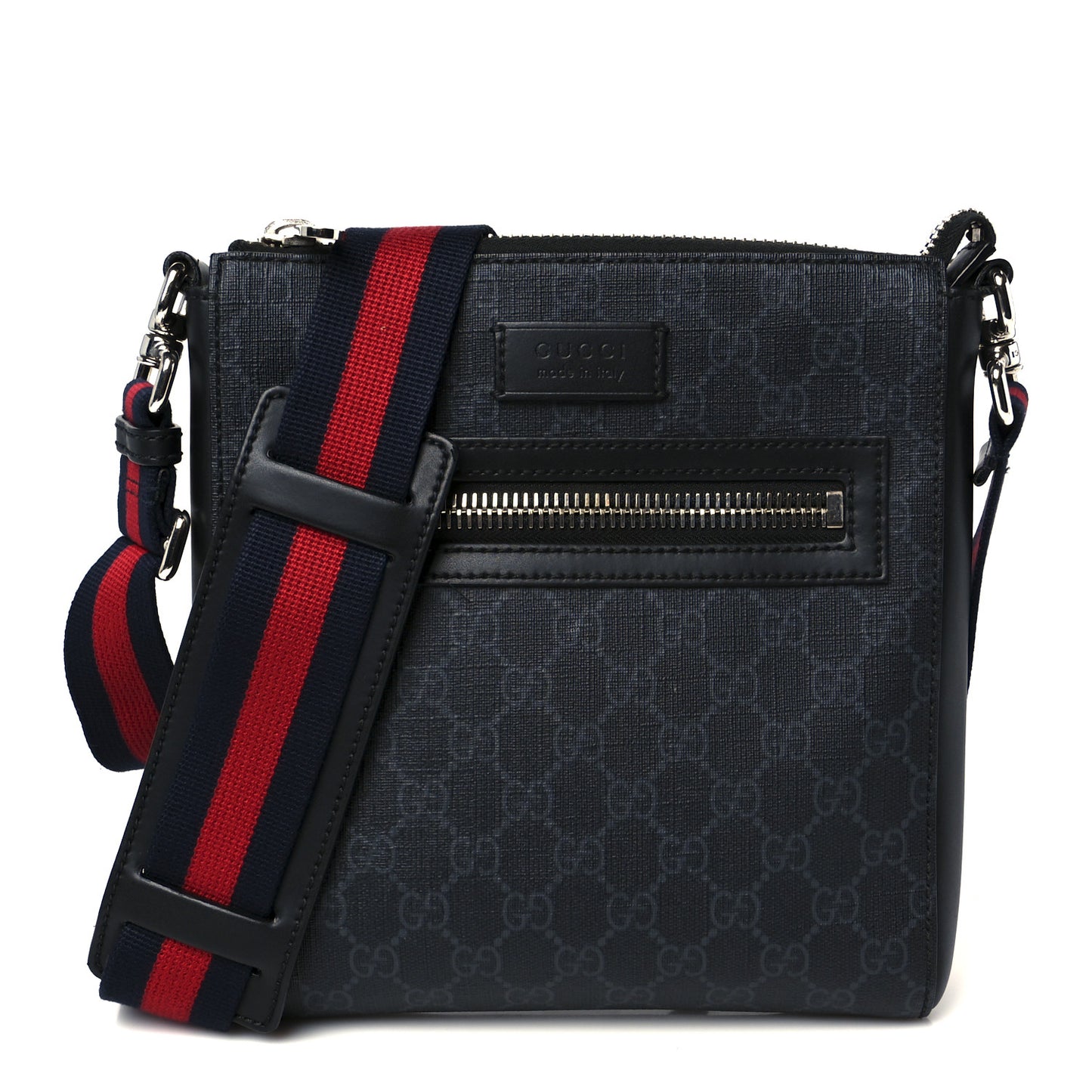GG Supreme Monogram Web Small Flat Messenger Bag Black Grey