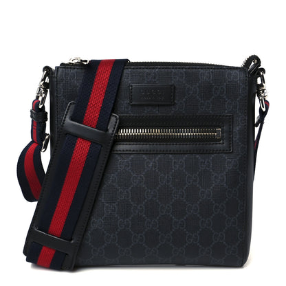 Gucci GG Supreme Monogram Web Small Flat Messenger Bag Black Grey 1 of 10
