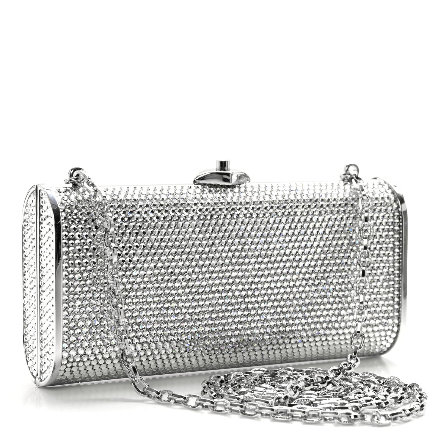Judith Leiber Swarovski Crystal Minaudiere Clutch Silver 3 of 12