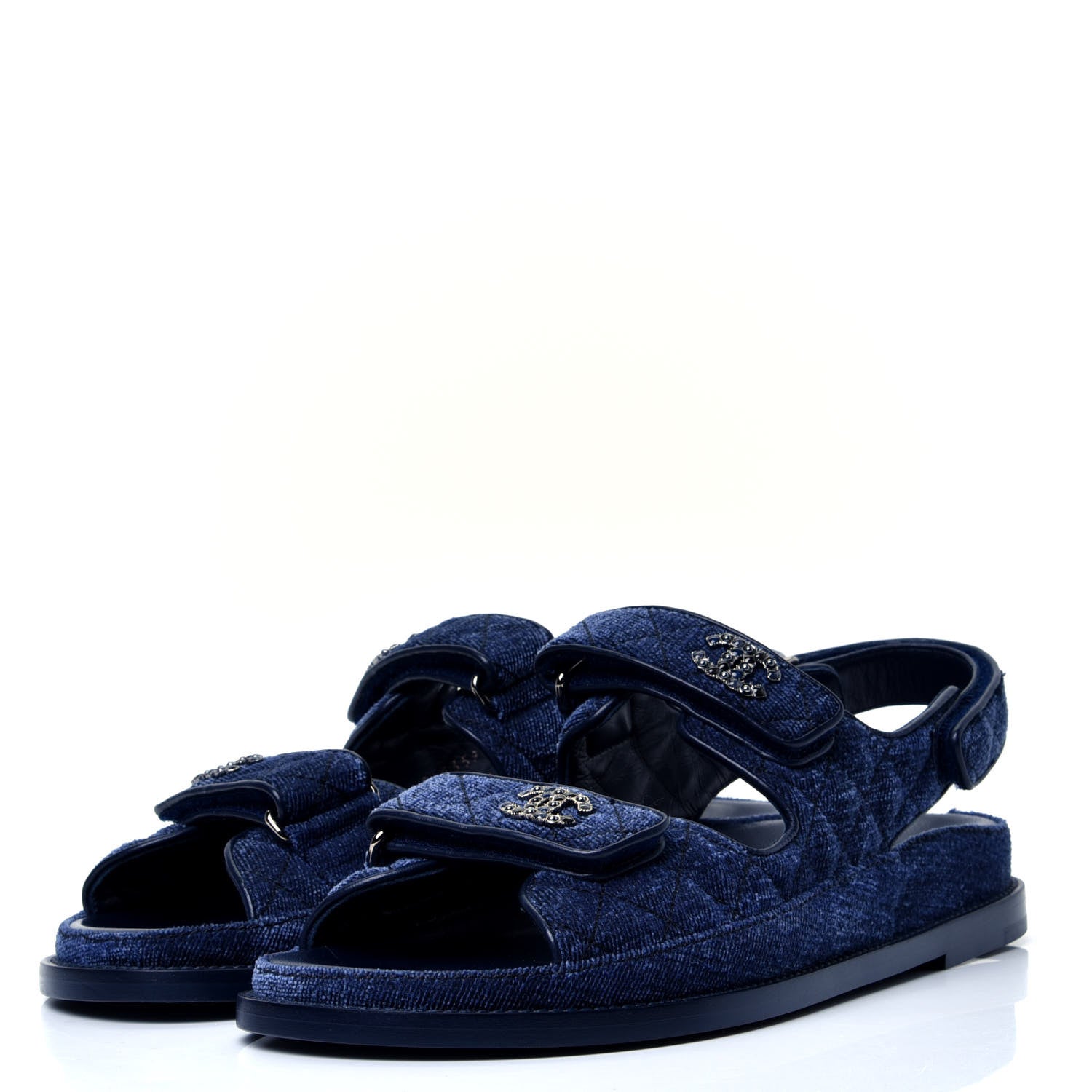 Chanel Velvet Velcro Dad Sandals 40 Blue 4 of 10