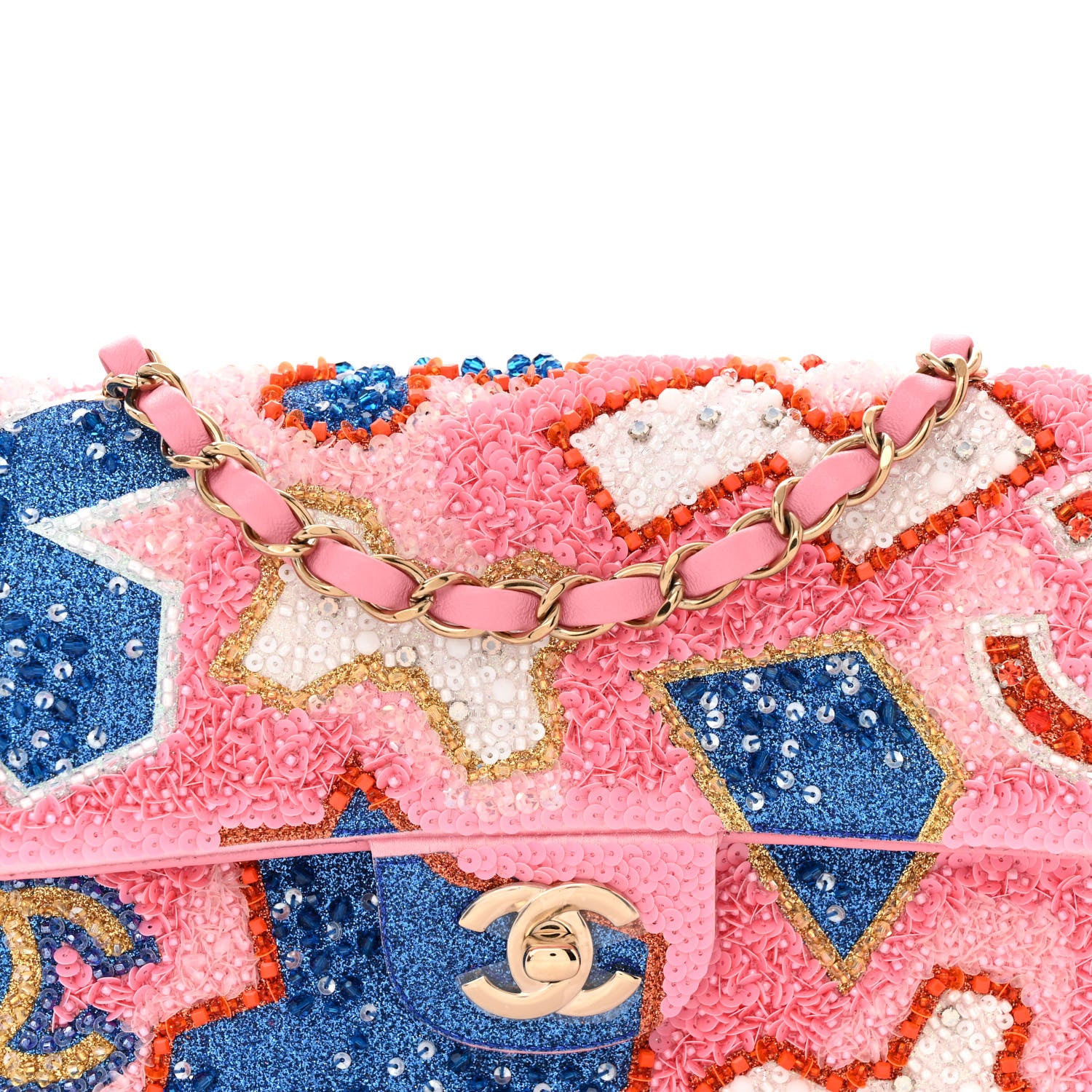 Chanel Satin Sequin Embellished Mini Rectangular Flap Pink White Blue Red 8 of 11