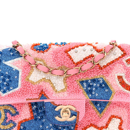 Chanel Satin Sequin Embellished Mini Rectangular Flap Pink White Blue Red 8 of 11