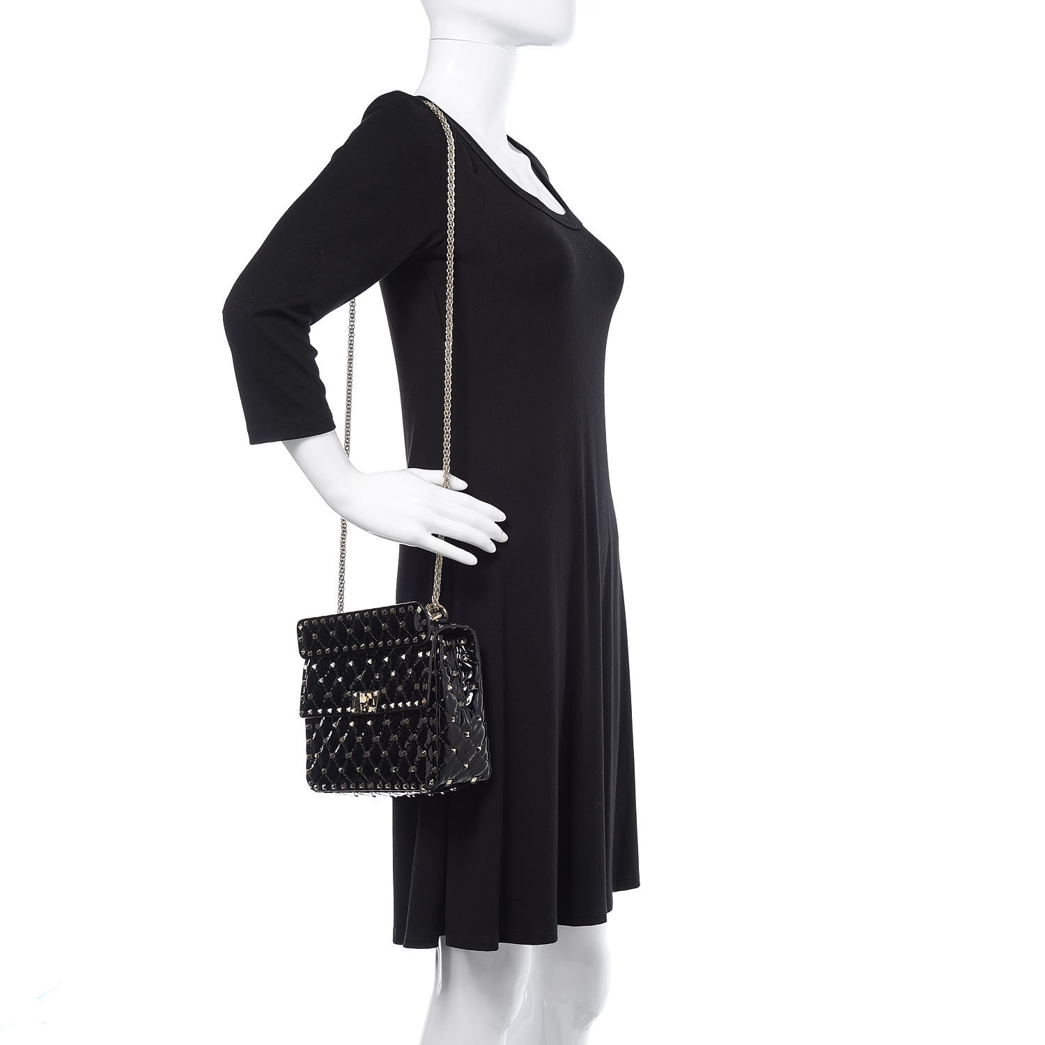 Valentino Garavani Patent Medium Rockstud Spike Shoulder Bag Black 2 of 10