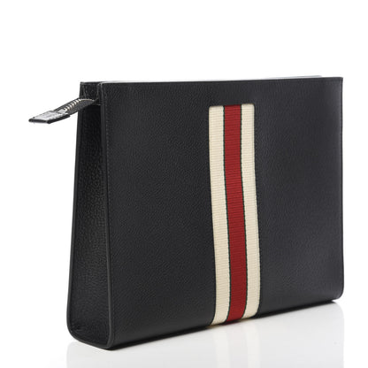 Gucci Textured Dollar Calfskin Nylon Gucci Stripe New Web Cosmetic Case Black Ecru Verde Rosso 3 of 8