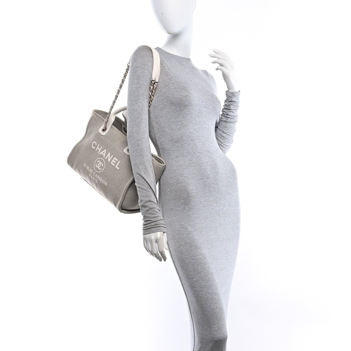 Mixed Fibers Calfskin Small Deauville Tote Grey