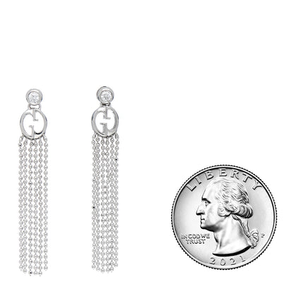 Gucci 18K White Gold Diamond GG Beaded Tassel Drop Earrings 2 of 5