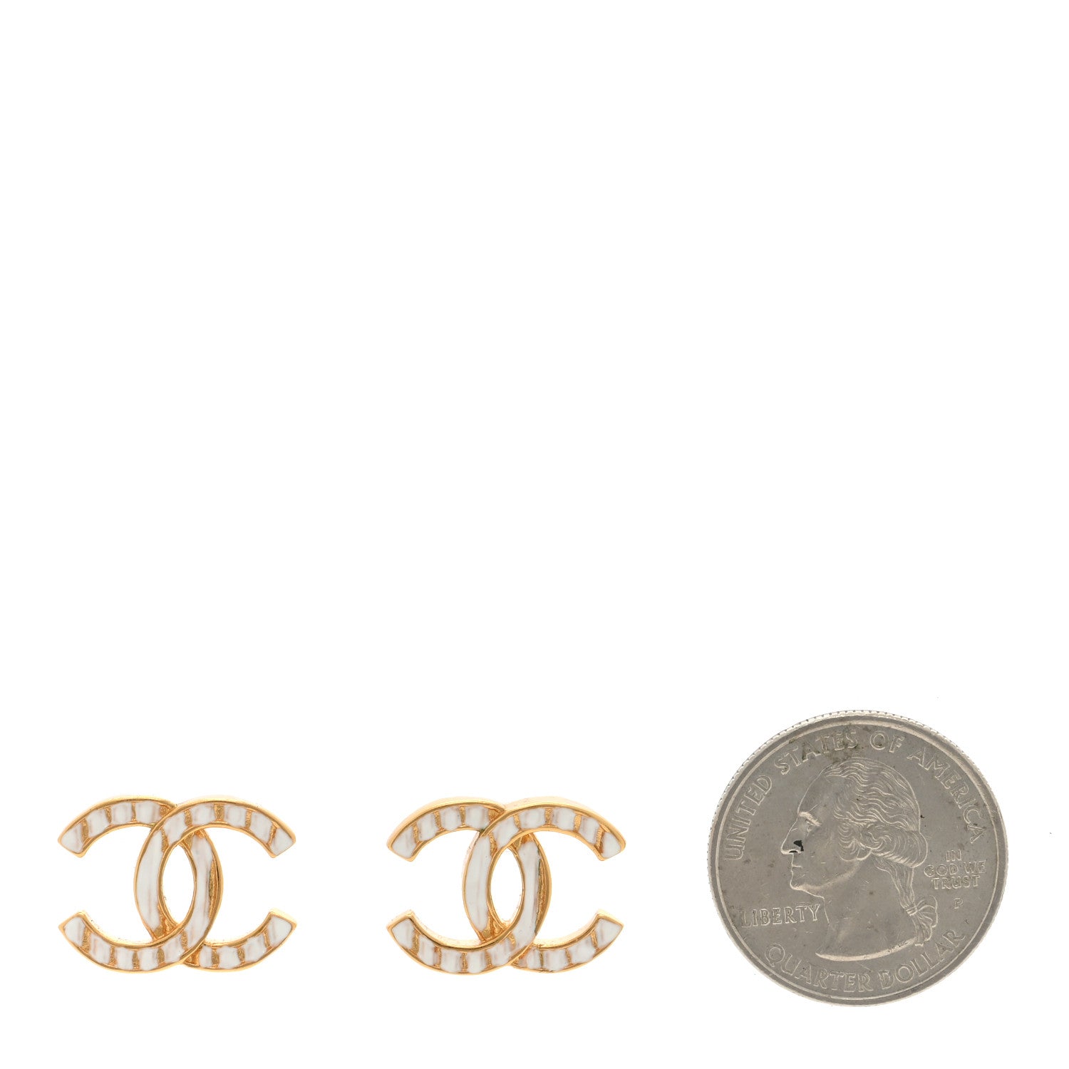 Chanel Metal CC Earrings Gold White 2 of 4