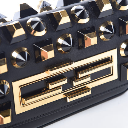 Fendi Vitello Dolce Studded Mini 3Baguette Shoulder Bag Black Gold 9 of 9
