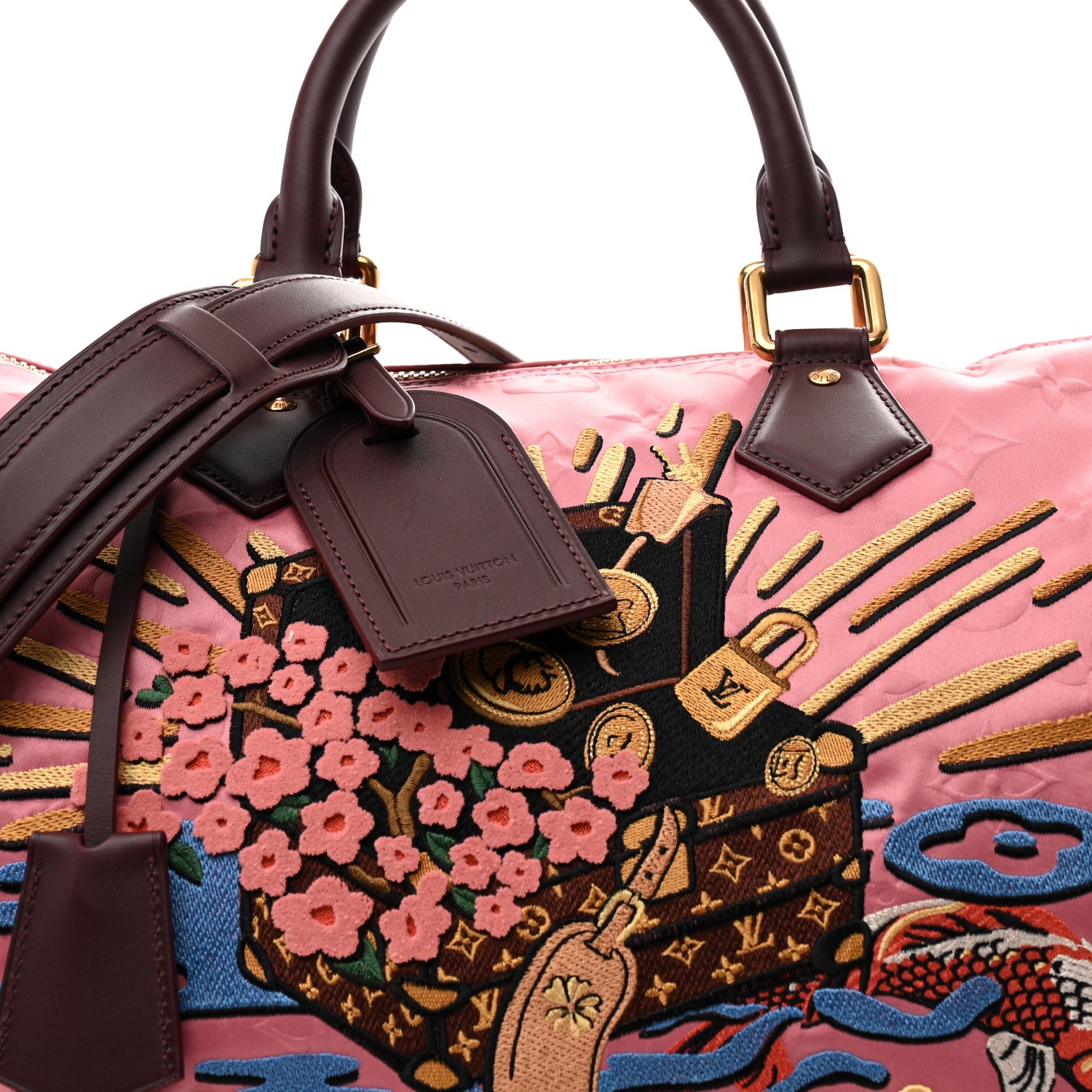 ルイヴィトン Louis Vuitton Satin Monogram Paris Tokyo Embroidered Speedy P9