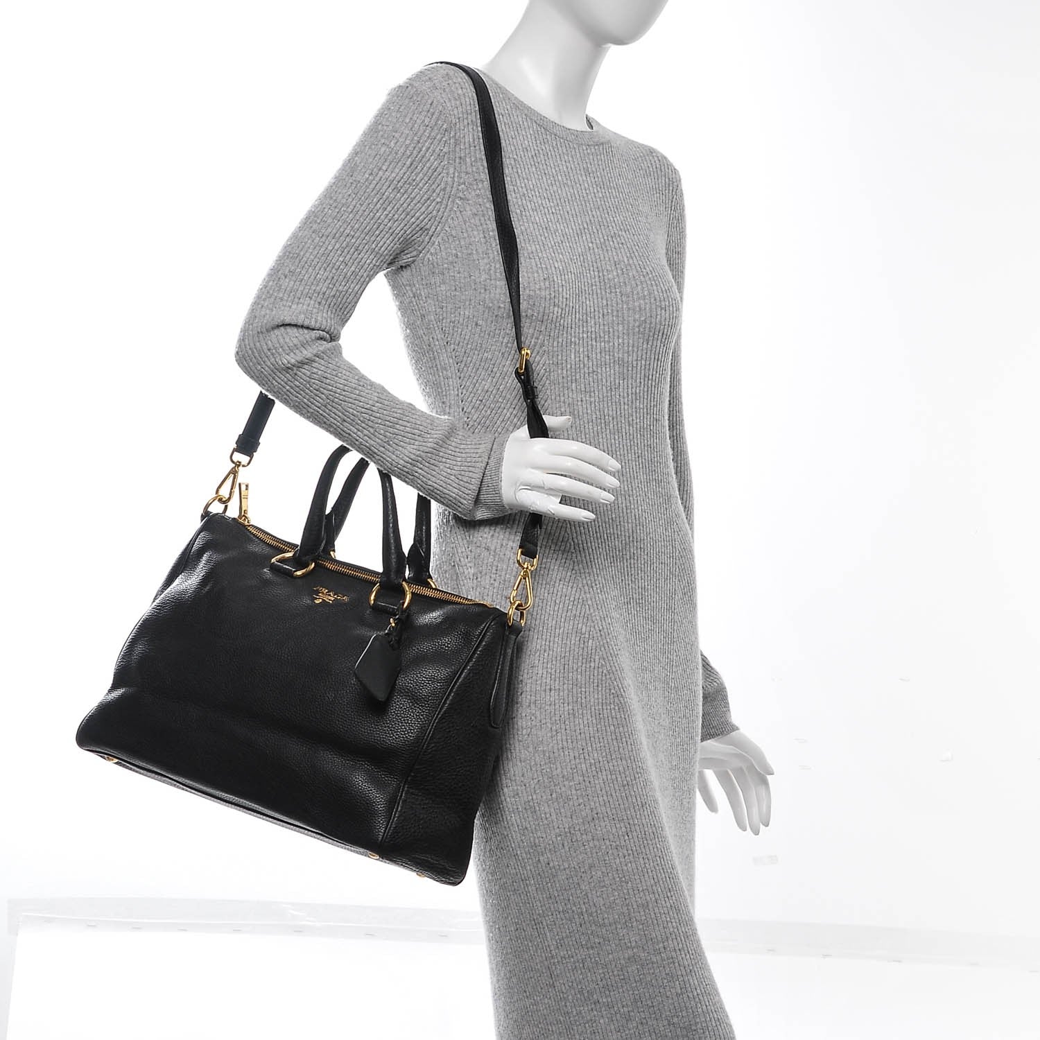 Prada Vitello Daino Boston Bag Nero Black 2 of 5