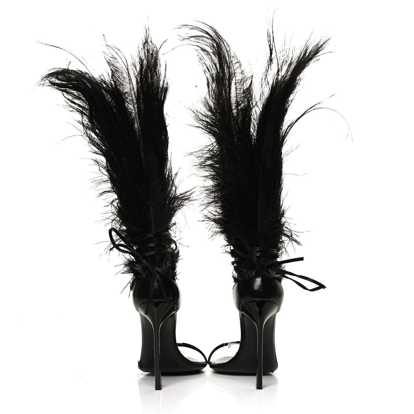 Feather Embellished Calfskin Talitha Ankle-Wrap Sandals 39 Black