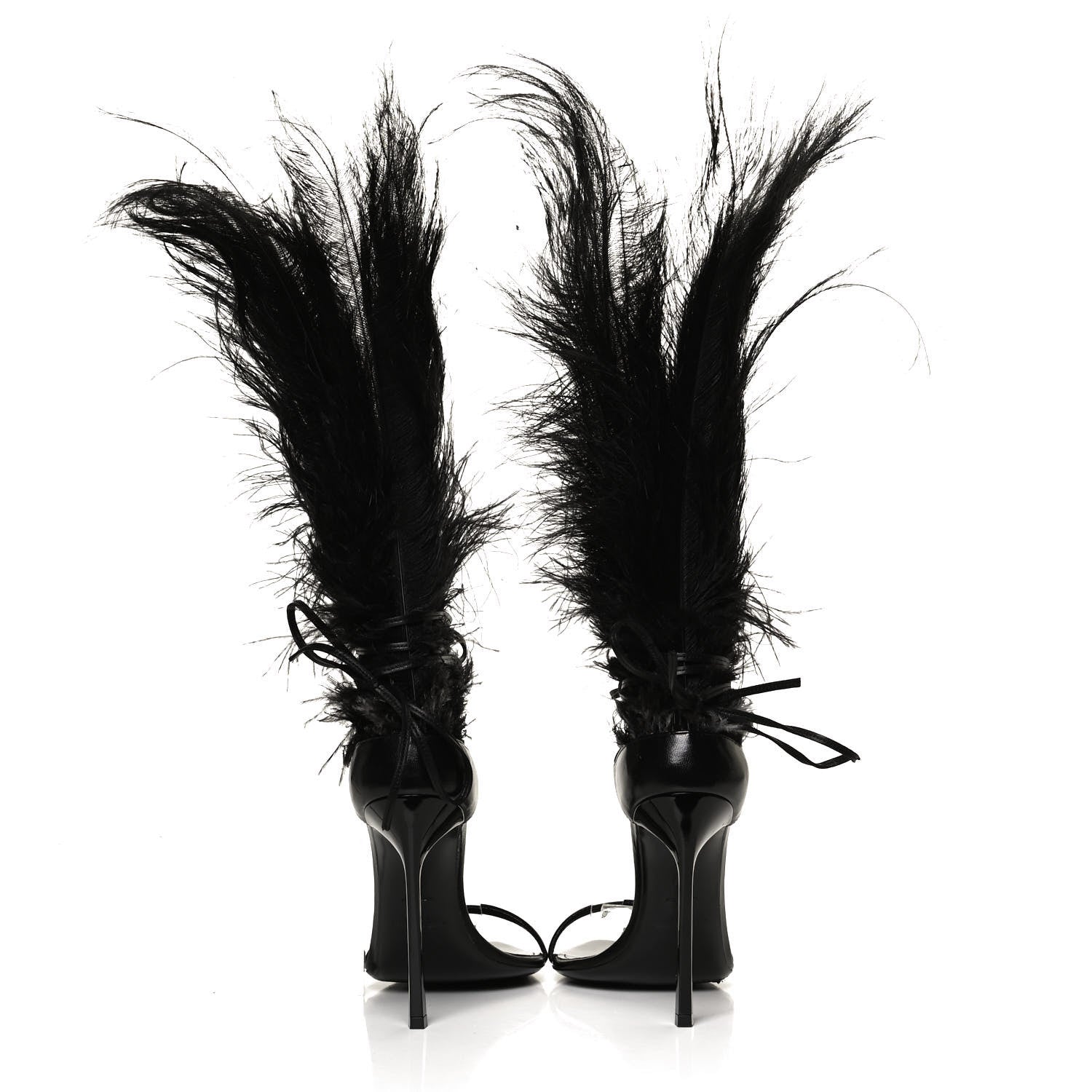 Saint Laurent Feather Embellished Calfskin Talitha Ankle-Wrap Sandals 39 Black 6 of 11