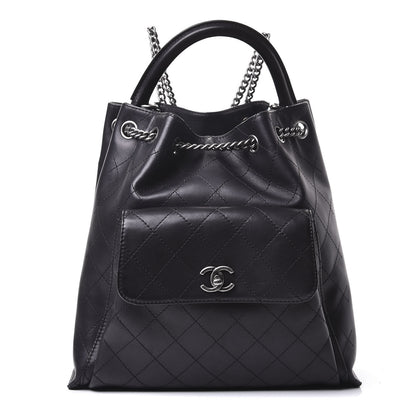 Chanel Calfskin Stitched Large Urban Luxury Drawstring Backpack Black 1 of 10