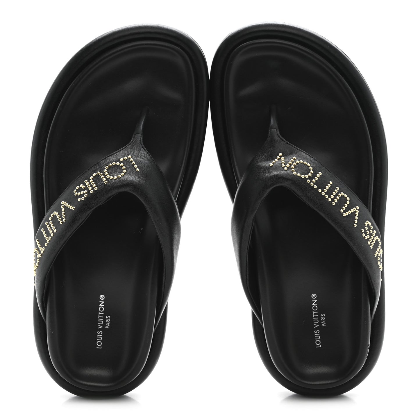 Calfskin Logo Studded Pillow Flat Thong Sandals 35 Black